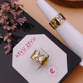 Stainless Steel Anti-Tarnish Ring – Bold Gold Band with Diamond Accent